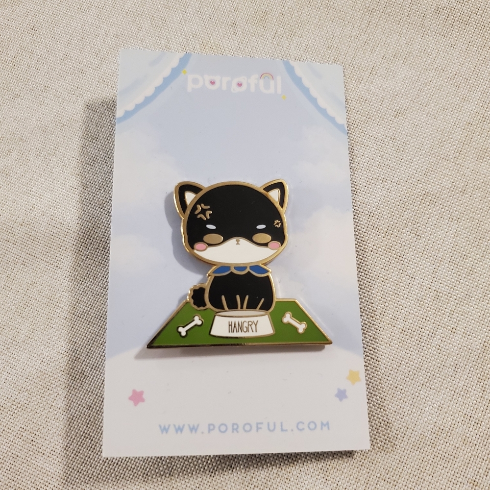 NEW Poroful Black Shiba Inu Hangry Enamel Pin